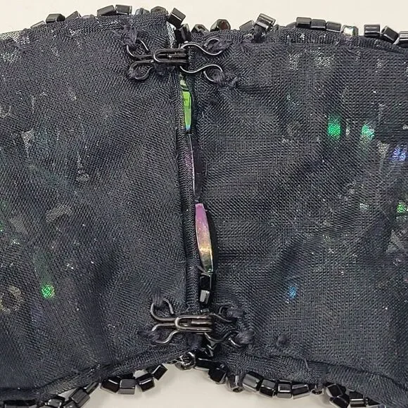 Vintage Handcrafted AB Oil Slick Beaded Statement Bib Collar Necklace Cleopatra - Picture 6 of 11